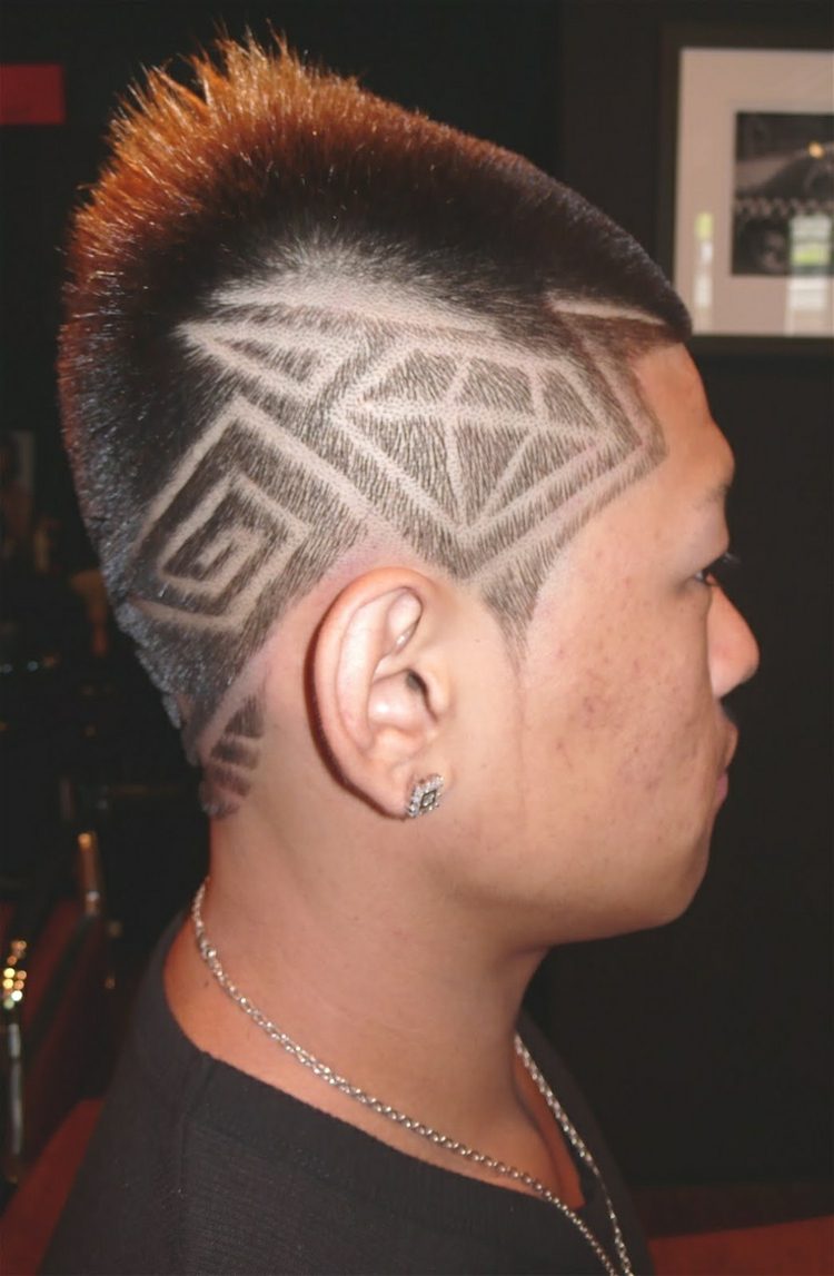 kort frisyr för män mönster underskuren diamant idé örhänge kedja