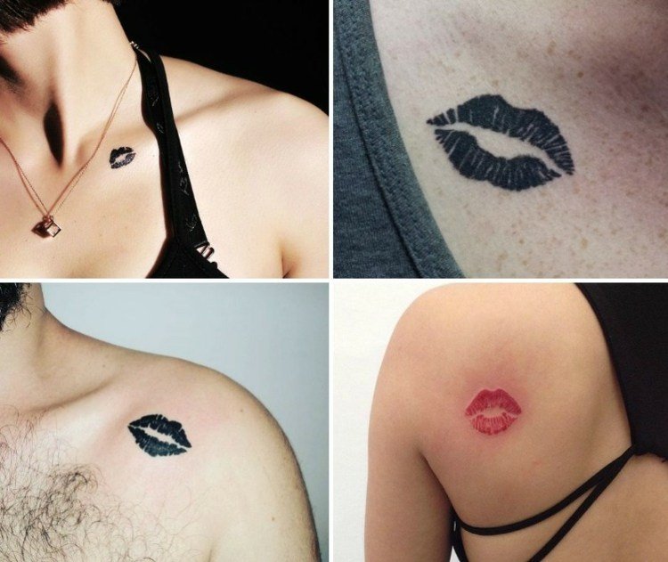 kyssbar-mun-tatuering-svart-rygg-axel-små-män-kvinnor