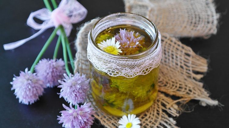 olja inlagda blommor blommor glas dekoration