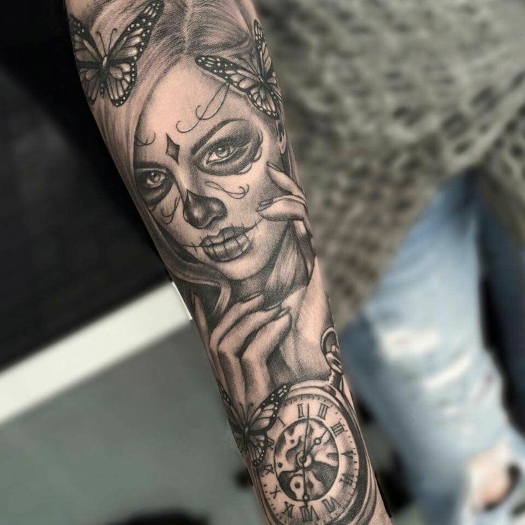 Day Of The Dead La Catrina Tattoo Betydelse Underarm Tattoo Design för kvinnor