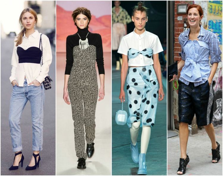 Lagenlook-mode-idéer-outfit-lager-pojkvän-jeans-blus-medellång-pläd-skjorta-bustier-overall