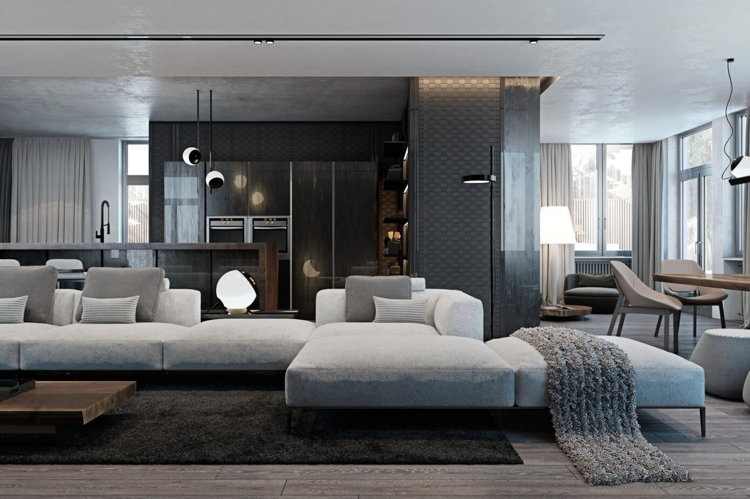 Laminerat i grå väggbeklädnad-modern-struktur-vardagsrum-soffklädsel