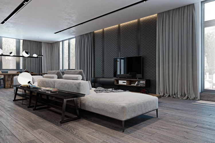 laminat-grå-trä-väggpaneler-modernt-vardagsrum-tv-vägg-tv-plattskärm