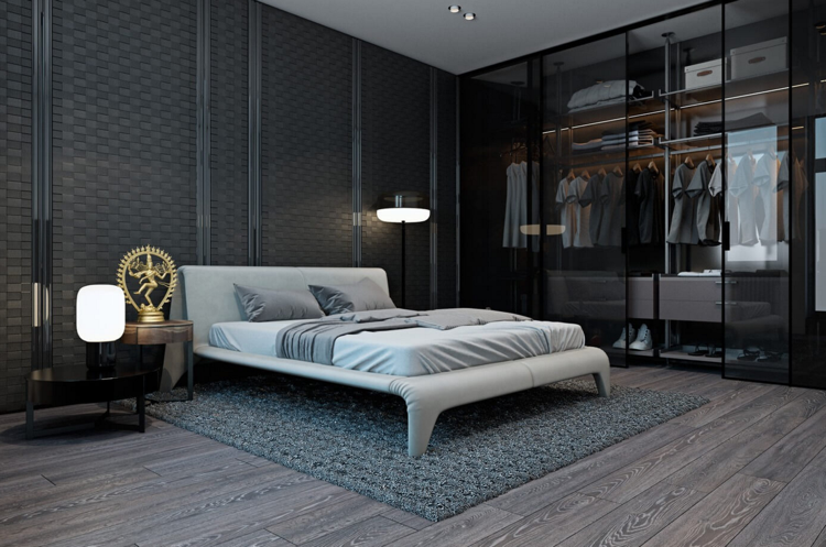 laminat-grå-antracit-struktur-väggbeklädnad-modernt-glas vägg-sovrum
