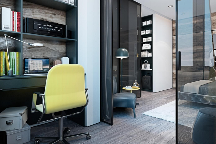 laminat-grå-modern-sovrum-rum-avdelare-glas-vägg-arbetsplats-design