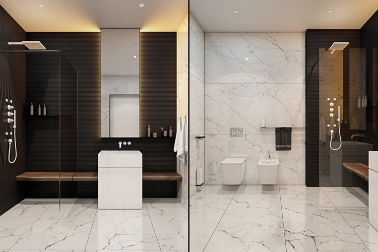 badrum-modern-design-minimalistisk-marmor-vit-grå