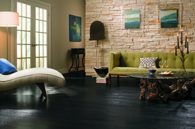 mörk golvbeläggning grön soffa design fåtölj