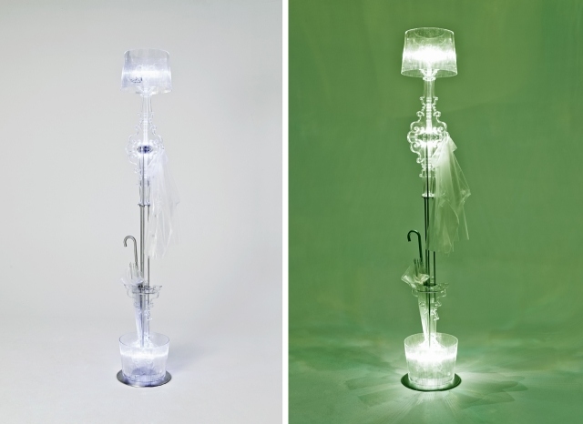 Klädställ, paraplyställ, Bourgie bordslampa imiterad av Mario-Bellini