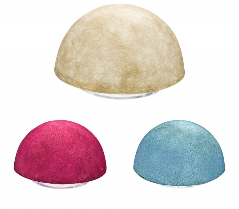Sladdlösa lampor i form av halvklot - Knapp T i beige, rosa och blått