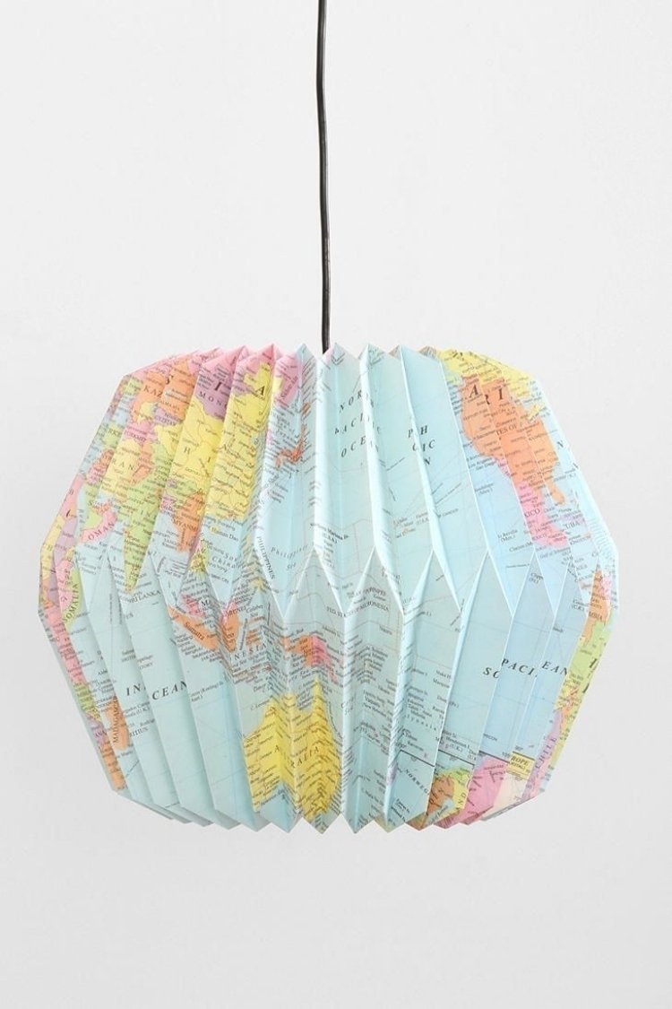 Tinker lampskärm -papper-glob-karta-geografi-origami