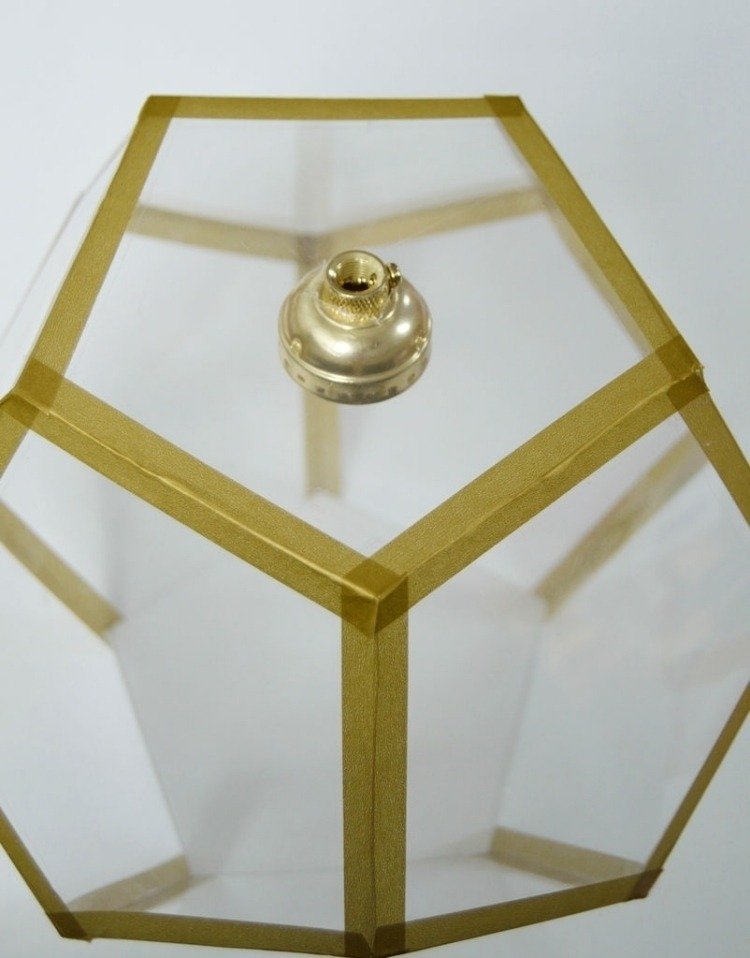 Tinker lampskärm -plast-transparent-dodekaeder-geometrisk-modern-guld-tejp
