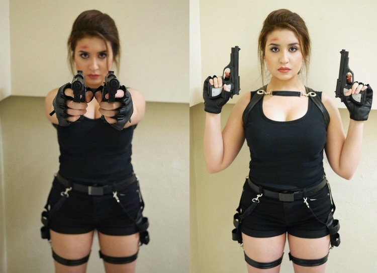 lara-torp-kostym-gör-dig-svart-pistol hölster-vapen