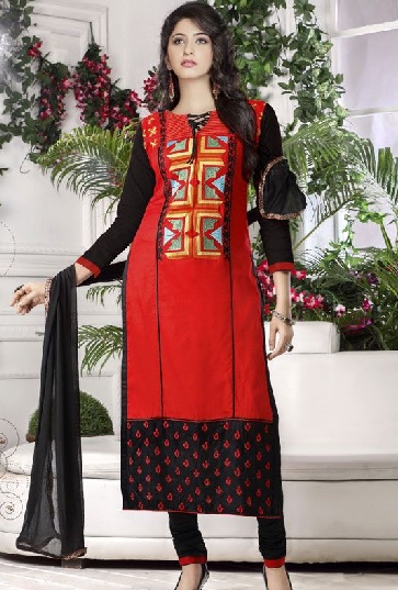 Κόκκινο βαμβακερό κοστούμι Salwar