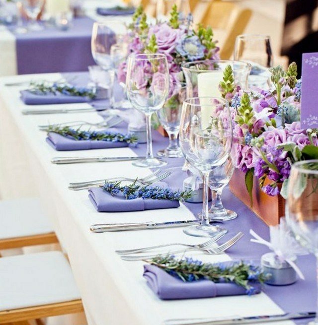 Lavendel deco bordsservetter trälådor ordnar blomsterarrangemang