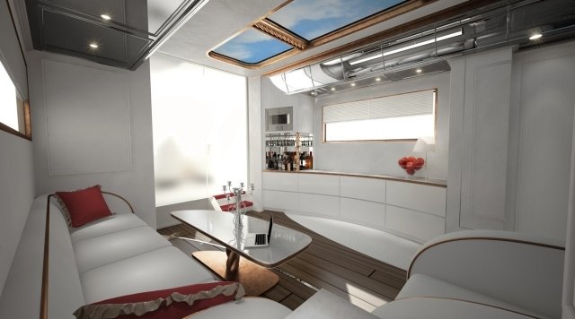 Lyxig mobilitet inbyggt kök glans vit husbil design takfönster