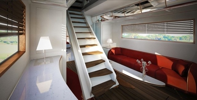 Husbil med komplett utrustning-inre trappor 2-däck soffa