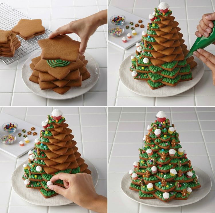 baka pepparkakor stjärnor-bygga-ett-jul-träd-glasyr-grönt-deco-hållbart