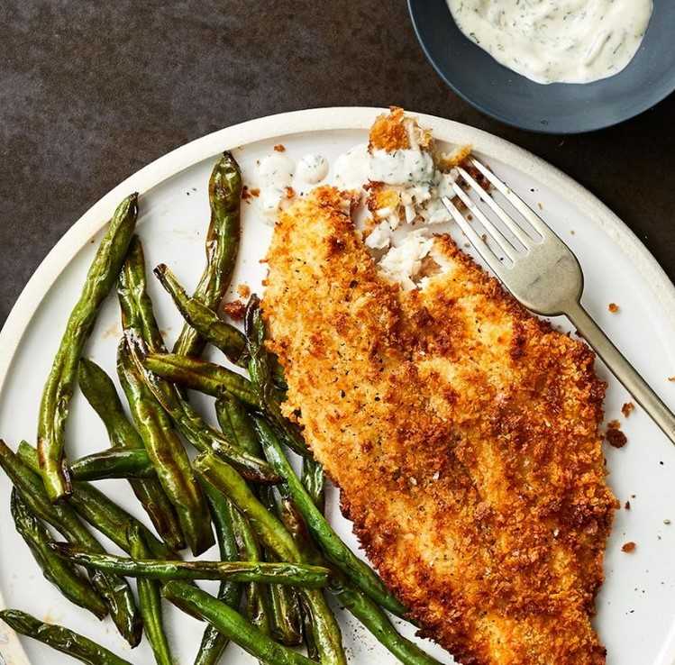 panerad fisk från varmlufts fritös