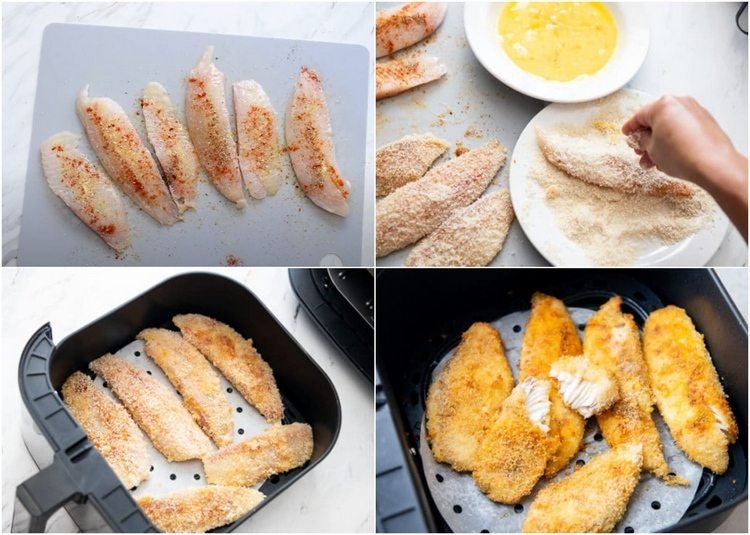 Panerade fiskfiléer från varmluftsfritören