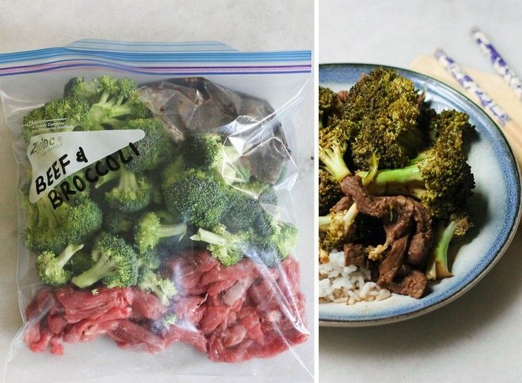Asiatiska rätter för frysning av nötkött med broccoli