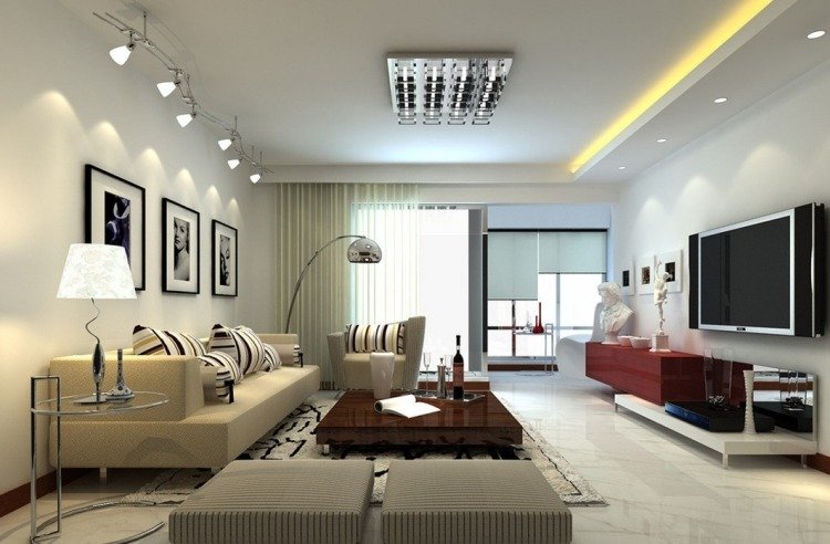 LED-belysning i vardagsrummet betonar indirekt konstverk