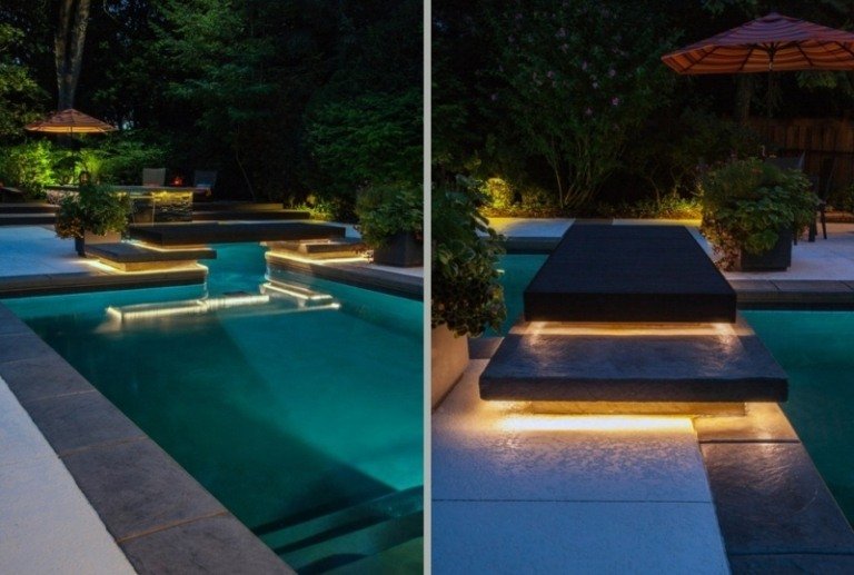 Led trädgård belysning natursten platta pool