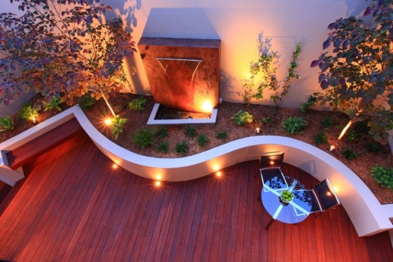 Led trädgård belysning-uteplats-vatten funktioner-design-idéer