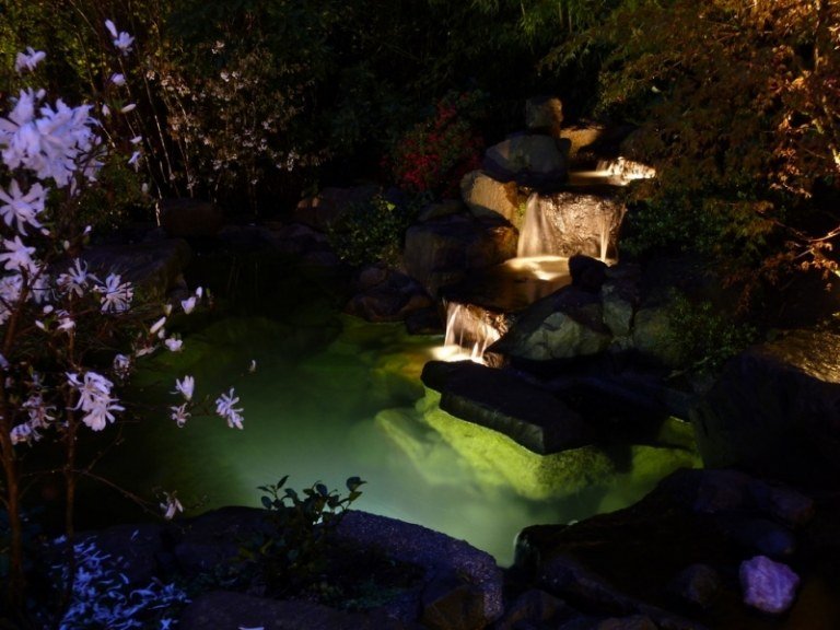 LED trädgård belysning-vattenfall-trädgård damm-LED lampor