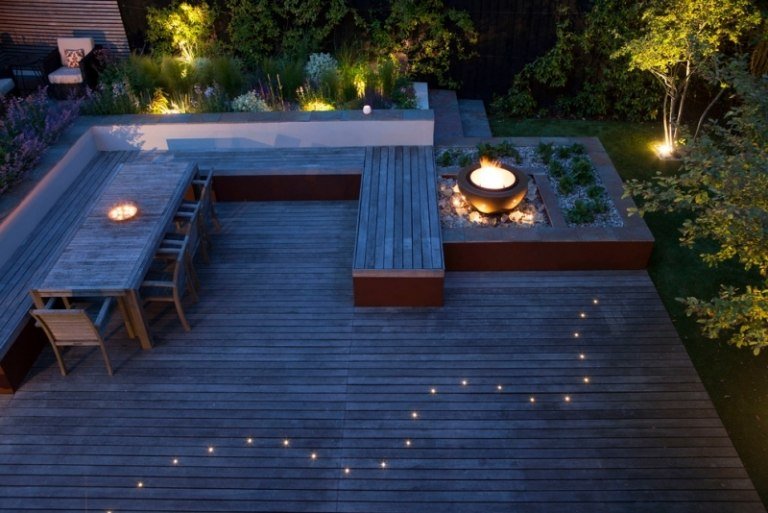 LED trädgårdsbelysning-terrass-moderna spotlights