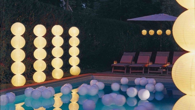 LED trädgård belysning idéer papper lykta pool