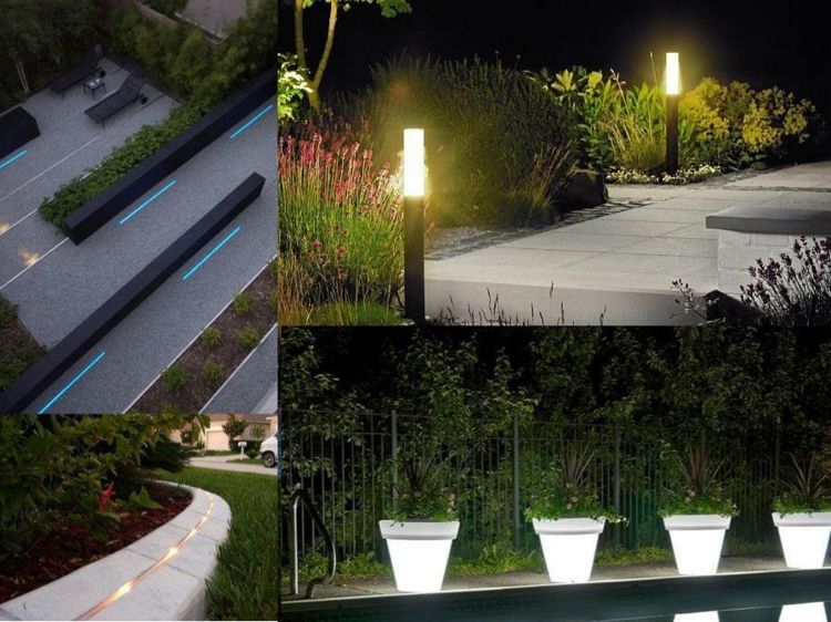 Remsor-och-blomkrukor-LED-belysning-i-trädgården