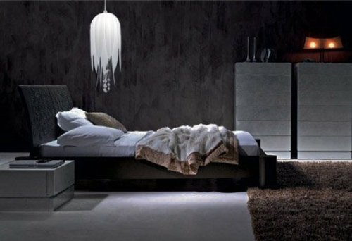 Sovrum design maneter hängande lampa garderob säng