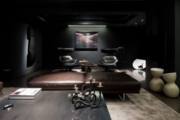 modern lägenhet athen läder vardagsrum möbler ljusstake