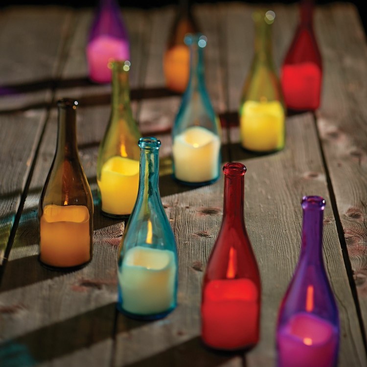 veranda uppdatera original ljusstake färgglada flaskor leddekoration