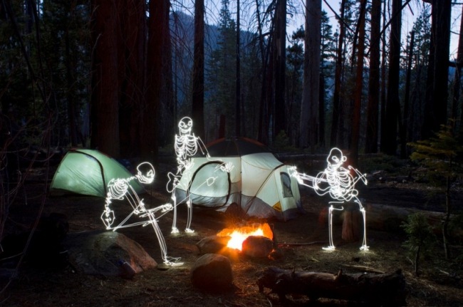 skeletons camping light installation av darren pearson