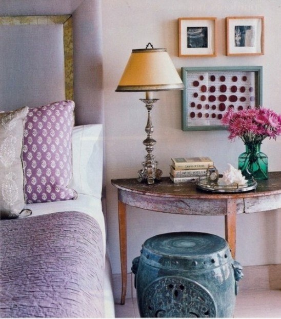 vintage element sovrum design i lila färg