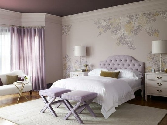 stoppad sänggavel sovrumsmöbler i lila färg