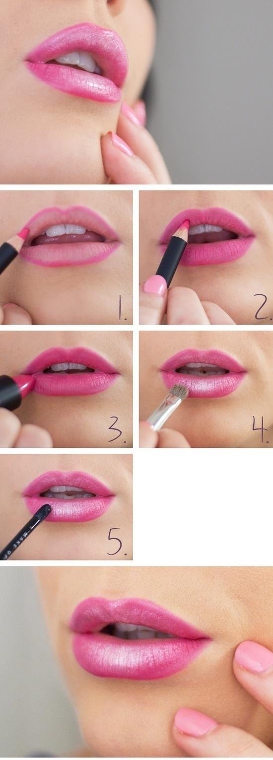 make up läppar tips optiskt förstora rosa