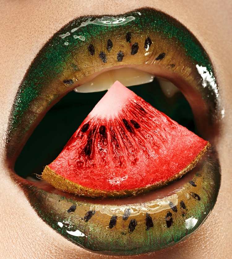 läppsmink vattenmelon-look-idé-läppglans