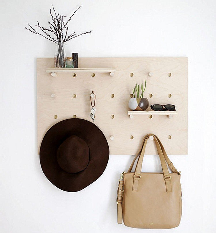 Perforerad bräda-trä-väska-hängare-vägg-bräda-praktisk-design