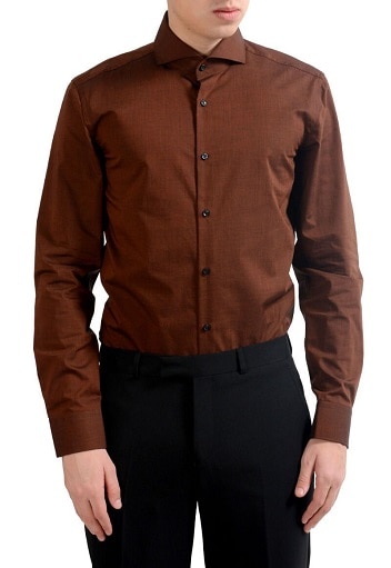 Ανδρικό πουκάμισο με μακρύ μανίκι σε καφέ χρώμα