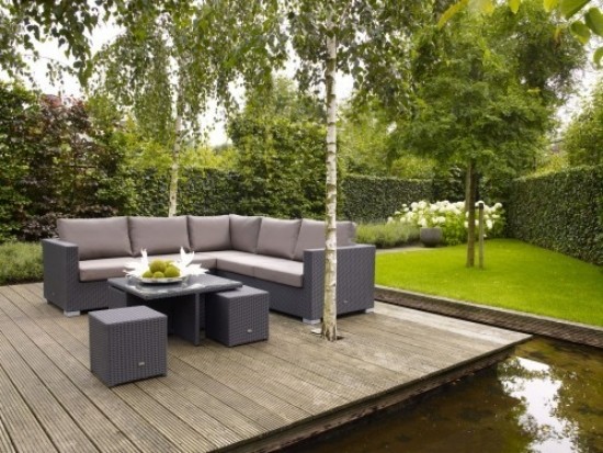 Lounge trädgård idéer inredning möbler grå Bankirai terrass