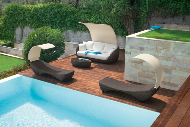 Pool lounge stol rotting soffa tre-sitsig sittgrupp trädgård