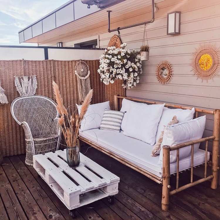 Lounge möbler litet balkong soffbord tillverkat av pallar DIY