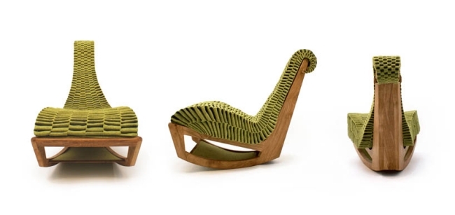 Ergonomisk fåtölj murgröna ek, vävd möbeldesign modern