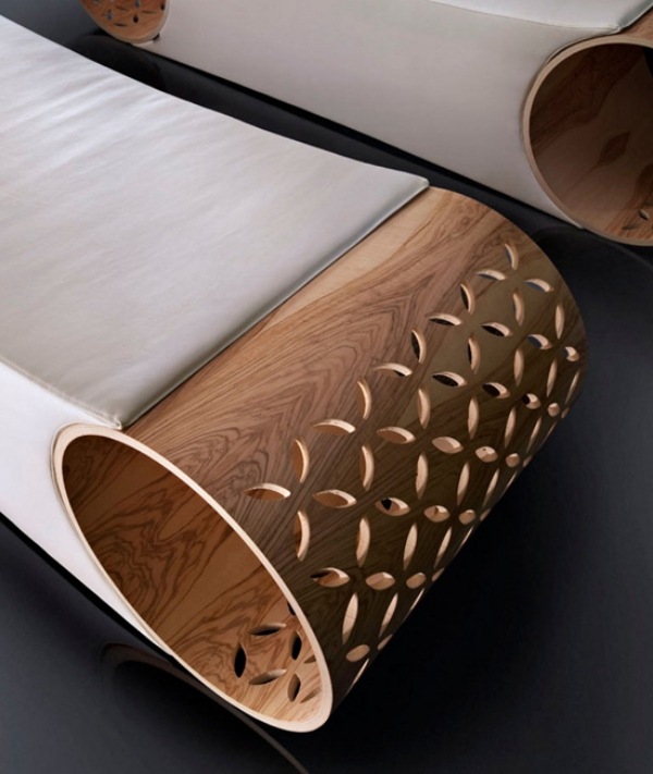 Starpool designer schäslong olivblad med snidade mönster