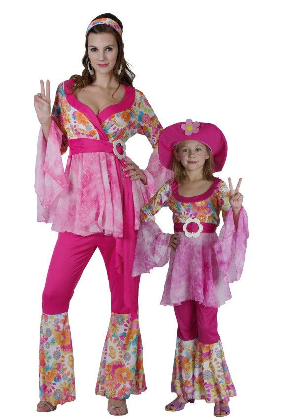 Moder dotter hippie kostymer rosa färg