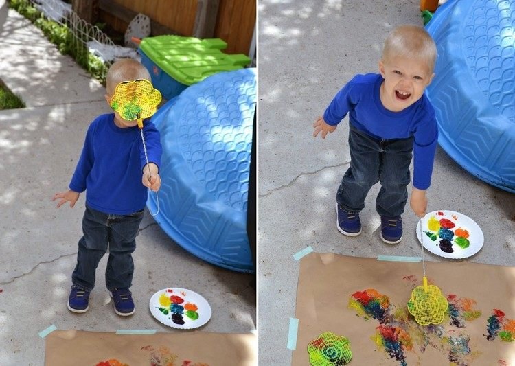 barnlekar-trädgård-kreativa-spel-målning-fluga swatter-färg-roliga