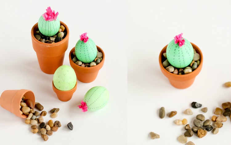 roliga påskägg-design-kaktusar-blomkruka-stenar-dekorera
