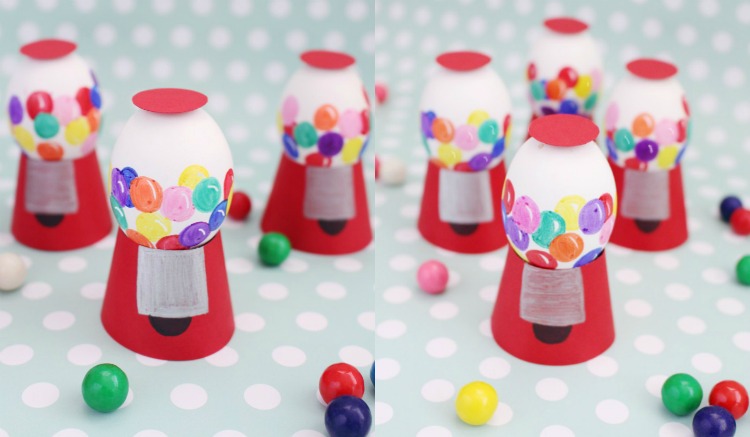 roliga påskägg-design-godis-dispenser-tuggummi-dispenser-färgglada-färg